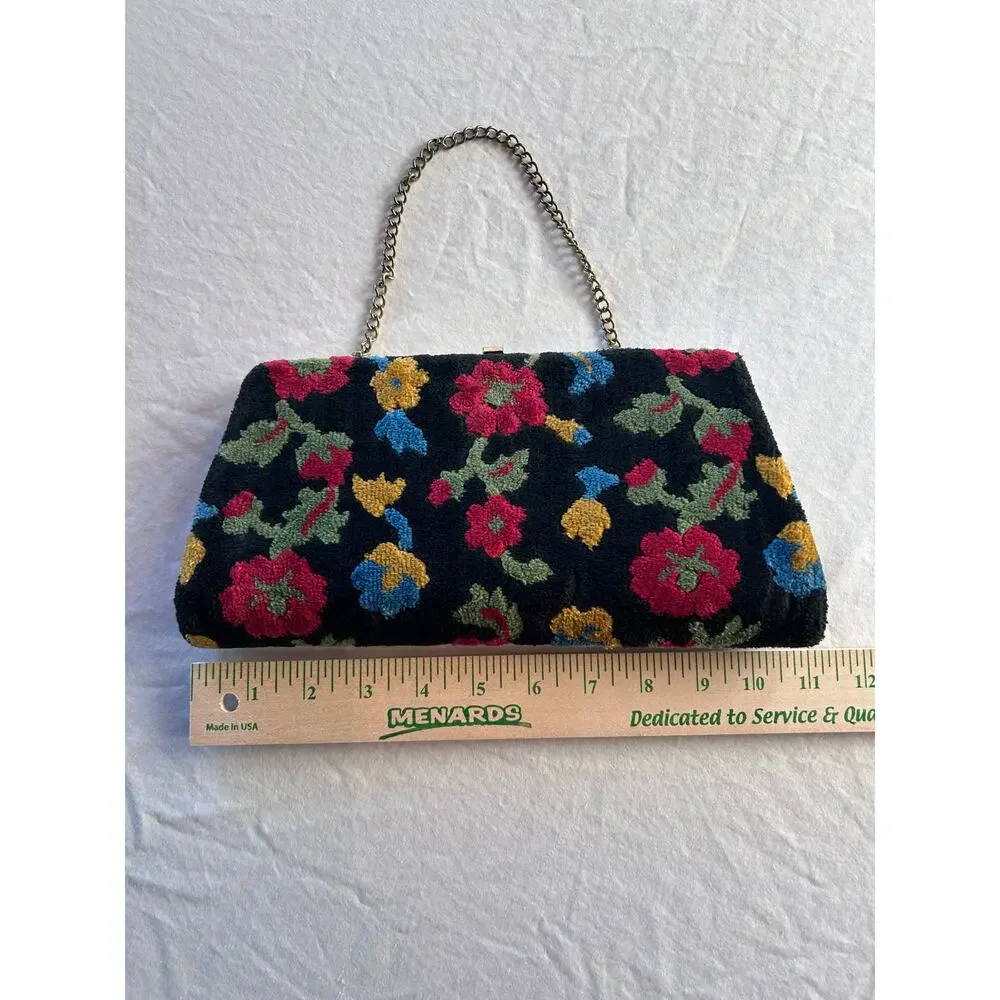 Vintage Black Floral Tapestry Carpet Clutch, 1950's - Picture 7 of 7